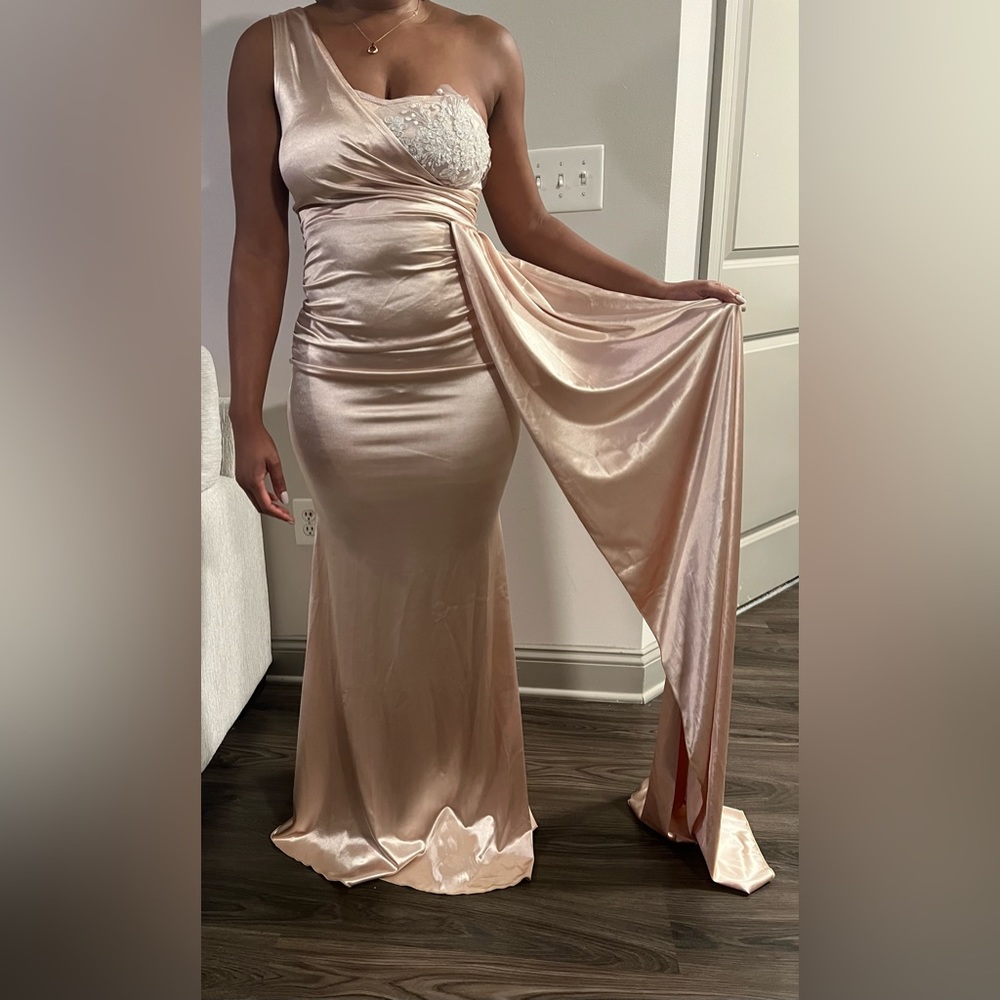 One Shoulder Rhinestone Graphic Mermaid Cape Prom Maxi Dresses